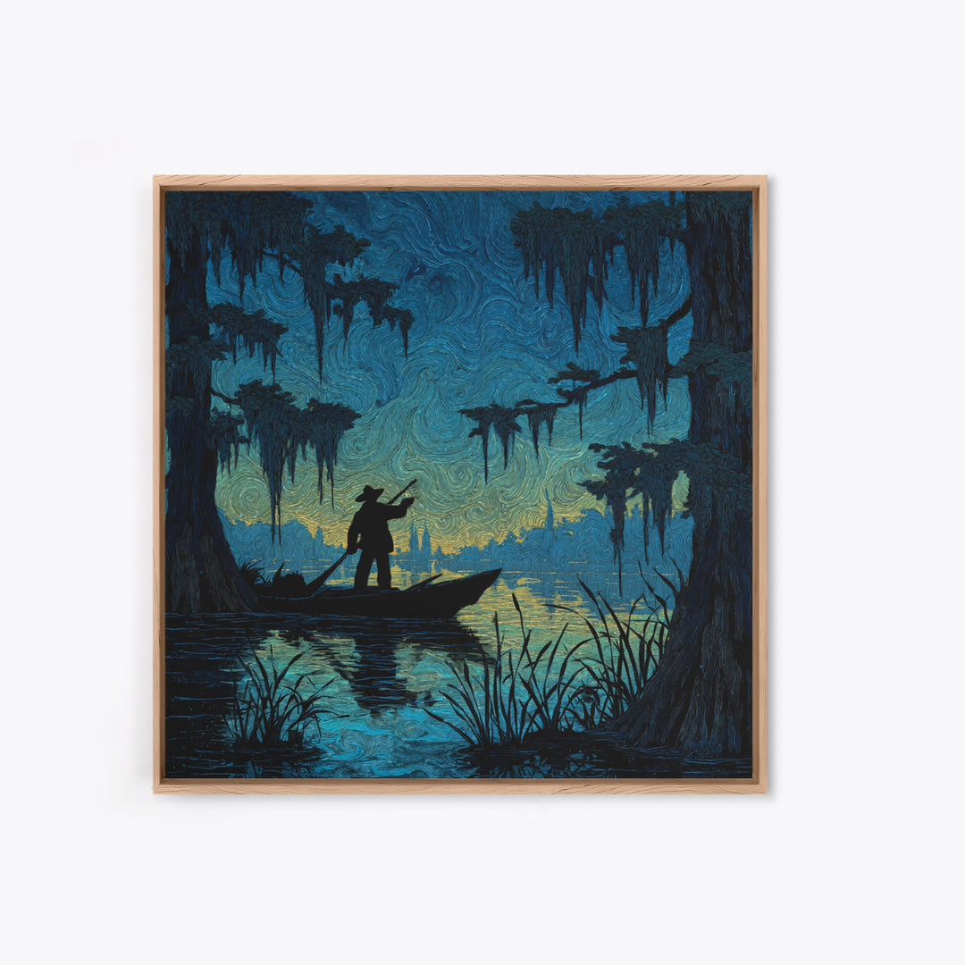 The Ferryman Of The Outer Marsh, Square Wall Art, Lovecraftian Horror Art, Framed Canvas Print, Halloween Wall Decor, Gothic Home Decor