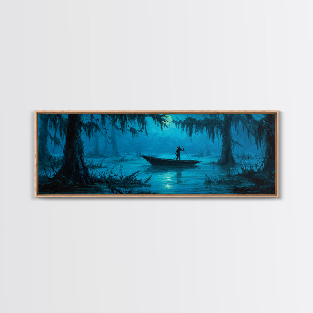 The Ferryman Of The Outer Marsh, Extra Wide Wall Art, Macabre Wall Art, Framed Canvas Print, Halloween Wall Decor, Gothic Home Decor