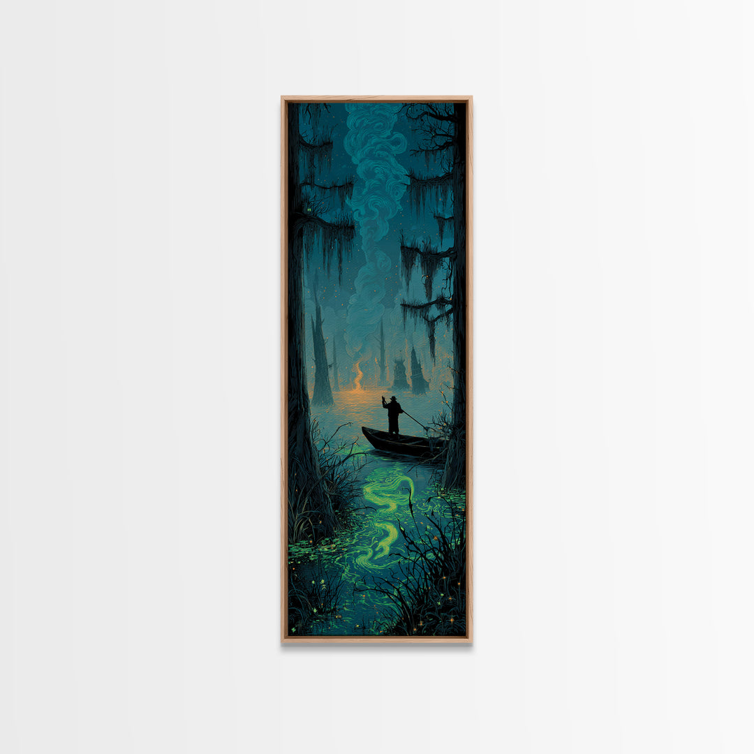 The Ferryman Of The Outer Marsh, Tall Narrow Wall Art, Gothic Horror Wall Art, Framed Canvas Print, Halloween Wall Decor, Gothic Home Decor