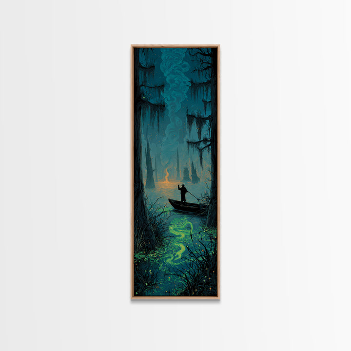 The Ferryman Of The Outer Marsh, Tall Narrow Wall Art, Gothic Horror Wall Art, Framed Canvas Print, Halloween Wall Decor, Gothic Home Decor
