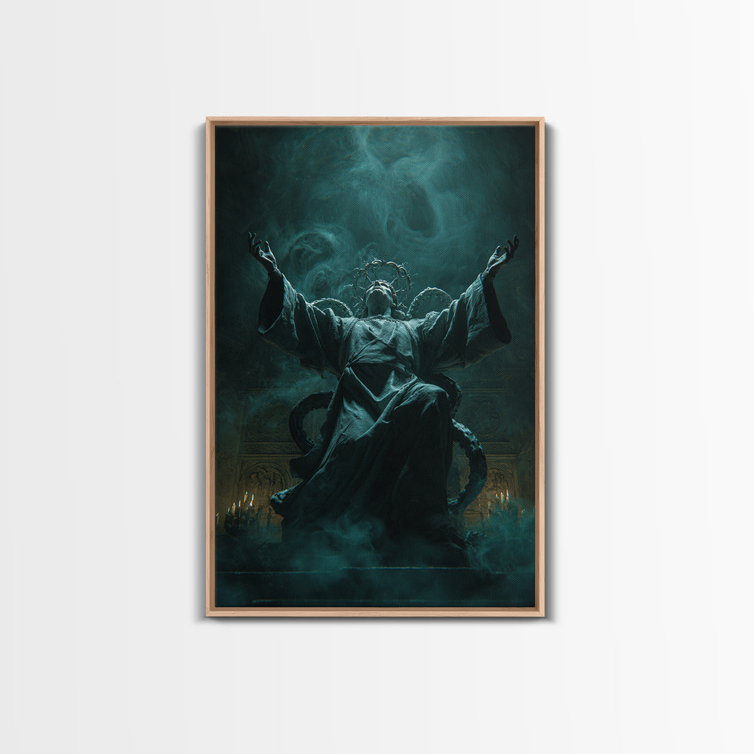 The Crown Of The Tentacled Saint, Vertical Wall Art, Haunted Gothic Art, Framed Canvas Print, Halloween Wall Decor, Gothic Home Decor