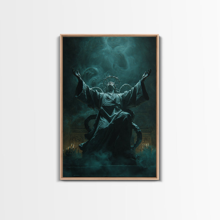 The Crown Of The Tentacled Saint, Vertical Wall Art, Haunted Gothic Art, Framed Canvas Print, Halloween Wall Decor, Gothic Home Decor