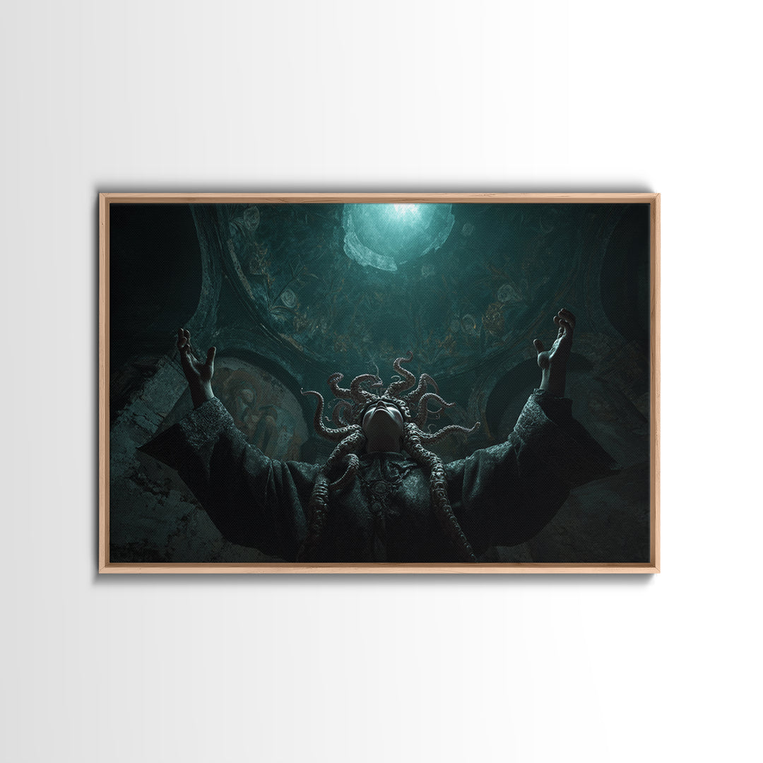 The Crown Of The Tentacled Saint, Landscape Wall Art, Dark Halloween Decor, Framed Canvas Print, Halloween Wall Decor, Gothic Home Decor