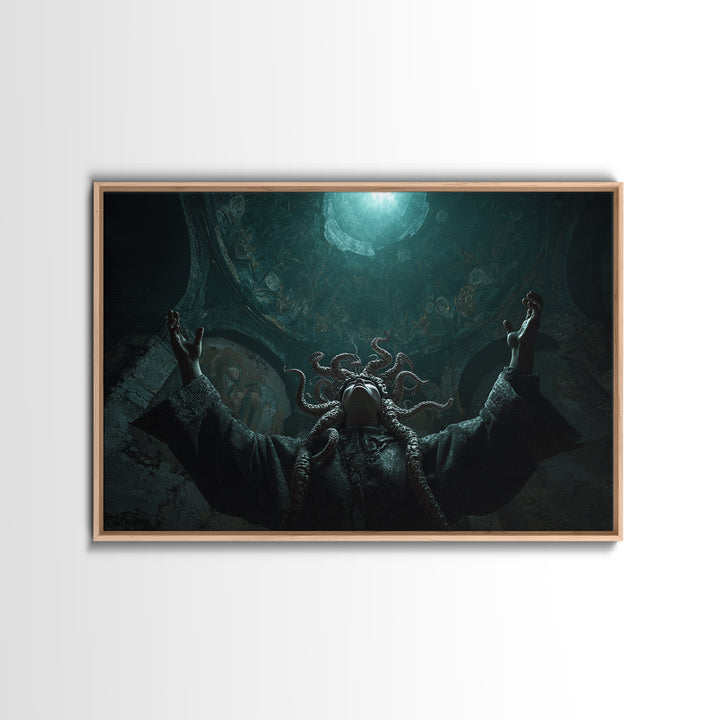 The Crown Of The Tentacled Saint, Landscape Wall Art, Dark Halloween Decor, Framed Canvas Print, Halloween Wall Decor, Gothic Home Decor