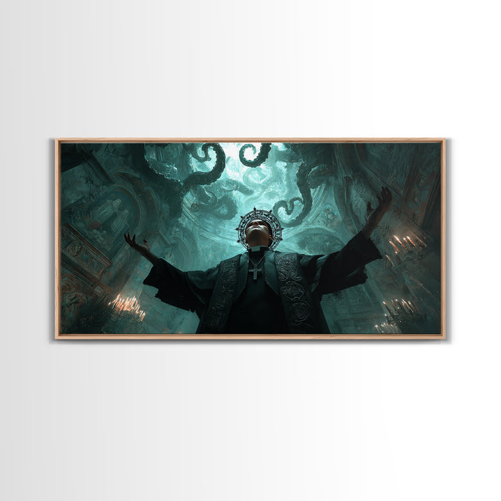 The Crown Of The Tentacled Saint, Wide Panoramic Art, Eldritch Gothic Decor, Canvas Print, Halloween Wall Decor, Gothic Home Decor