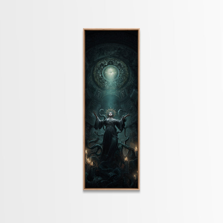 The Crown Of The Tentacled Saint, Tall Narrow Wall Art, Cosmic Horror Wall Art, Framed Canvas Print, Halloween Wall Decor, Gothic Home Decor