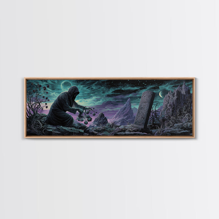 The Grave Gardener Of Yuggoth, Extra Wide Wall Art, Eldritch Gothic Decor, Framed Canvas Print, Halloween Wall Decor, Gothic Home Decor