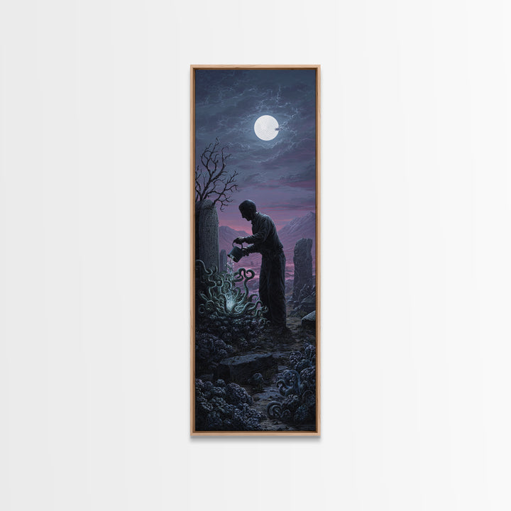The Grave Gardener Of Yuggoth, Tall Narrow Wall Art, Dark Fantasy Wall Art, Canvas Print, Halloween Wall Decor, Gothic Home Decor