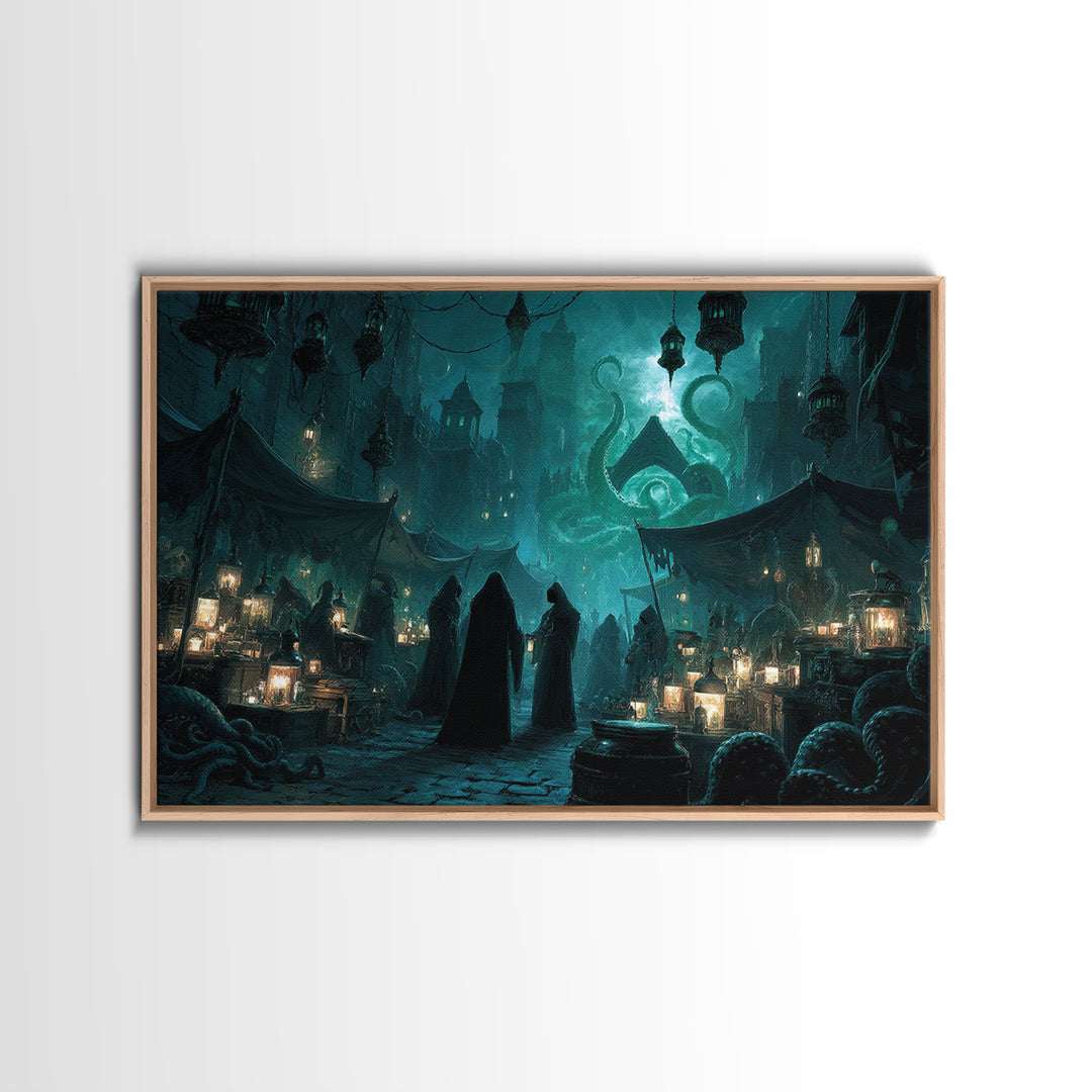 The Lantern Market Beyond The Veil, Landscape Wall Art, Eldritch Gothic Decor, Canvas Print, Halloween Wall Decor, Gothic Home Decor