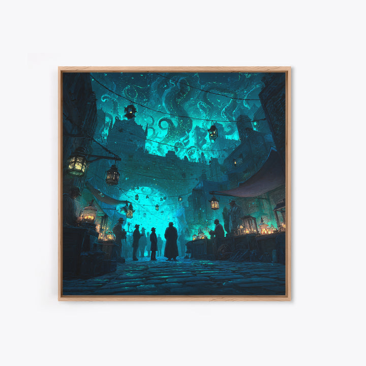 The Lantern Market Beyond The Veil, Square Wall Art, Dark Fantasy Wall Art, Framed Canvas Print, Halloween Wall Decor, Gothic Home Decor