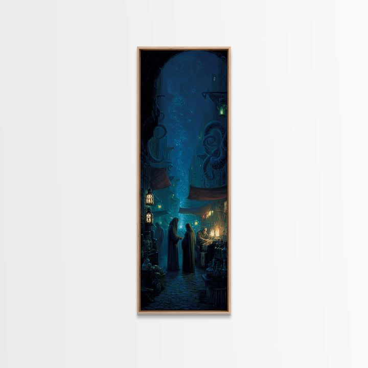 The Lantern Market Beyond The Veil, Tall Narrow Wall Art, Eldritch Gothic Decor, Canvas Print, Halloween Wall Decor, Gothic Home Decor