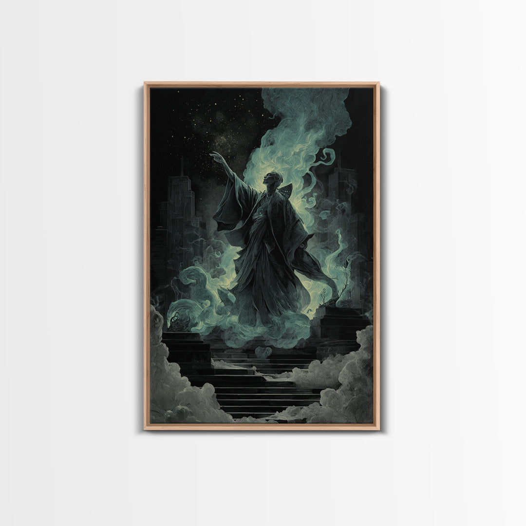 The Moth Prophet Of Kadath, Vertical Wall Art, Dark Halloween Decor, Framed Canvas Print, Halloween Wall Decor, Gothic Home Decor