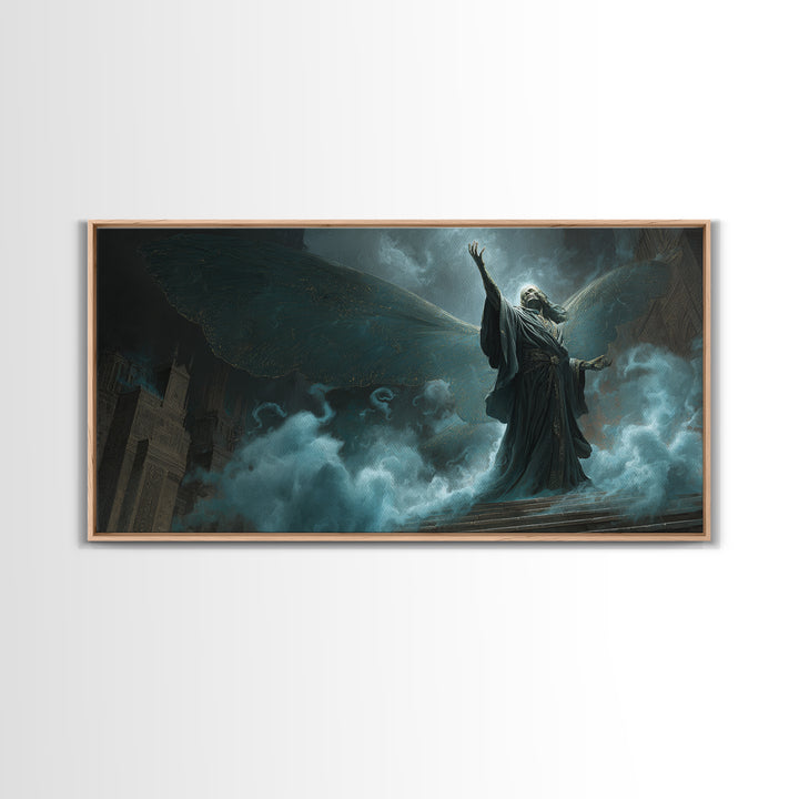 The Moth Prophet Of Kadath, Wide Panoramic Art, Eldritch Gothic Decor, Framed Canvas Print, Halloween Wall Decor, Gothic Home Decor