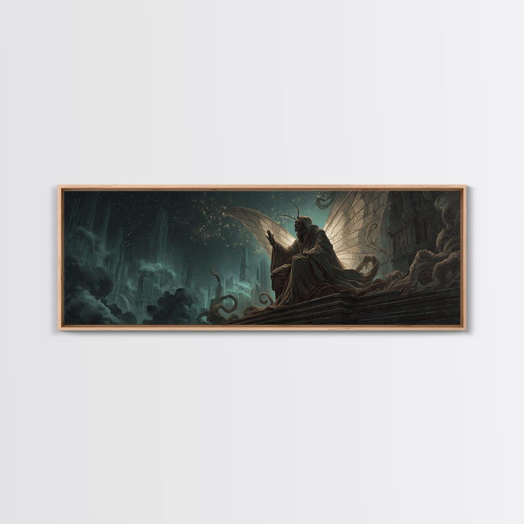 The Moth Prophet Of Kadath, Extra Wide Wall Art, Lovecraftian Horror Art, Canvas Print, Halloween Wall Decor, Gothic Home Decor