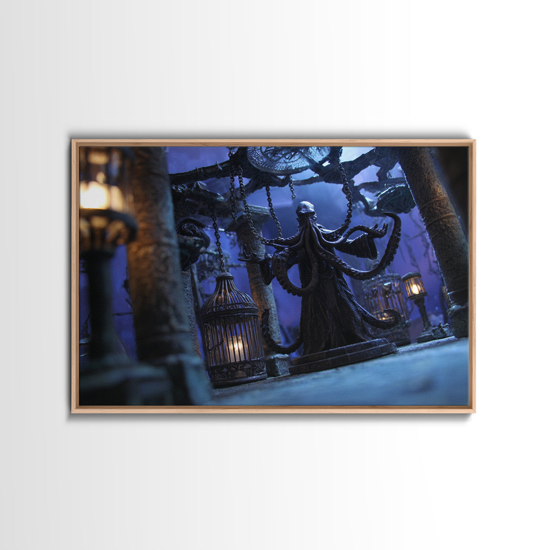 The Moonlit Shoggoth Menagerie, Landscape Wall Art, Cosmic Horror Wall Art, Framed Canvas Print, Halloween Wall Decor, Gothic Home Decor