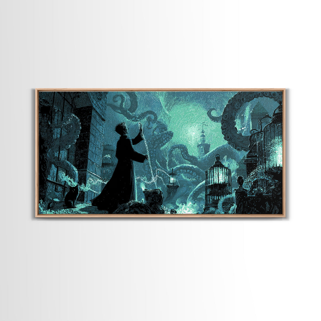 The Moonlit Shoggoth Menagerie, Wide Panoramic Art, Cosmic Horror Wall Art, Canvas Print, Halloween Wall Decor, Gothic Home Decor