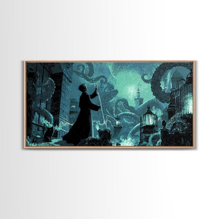The Moonlit Shoggoth Menagerie, Wide Panoramic Art, Cosmic Horror Wall Art, Canvas Print, Halloween Wall Decor, Gothic Home Decor