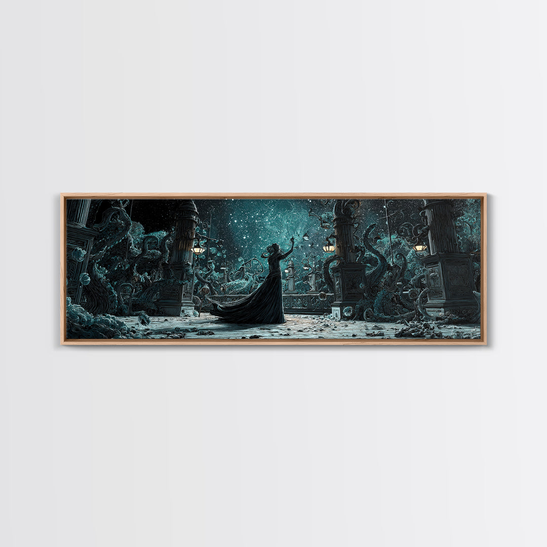 The Moonlit Shoggoth Menagerie, Extra Wide Wall Art, Spooky Home Decor, Framed Canvas Print, Halloween Wall Decor, Gothic Home Decor
