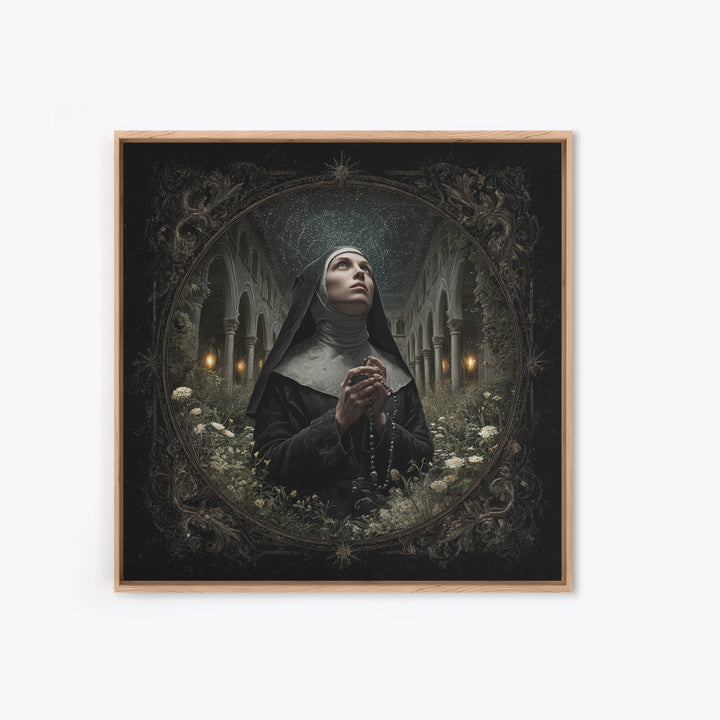 The Nun Of The Endless Constellation, Square Wall Art, Haunted Gothic Art, Framed Canvas Print, Halloween Wall Decor, Gothic Home Decor