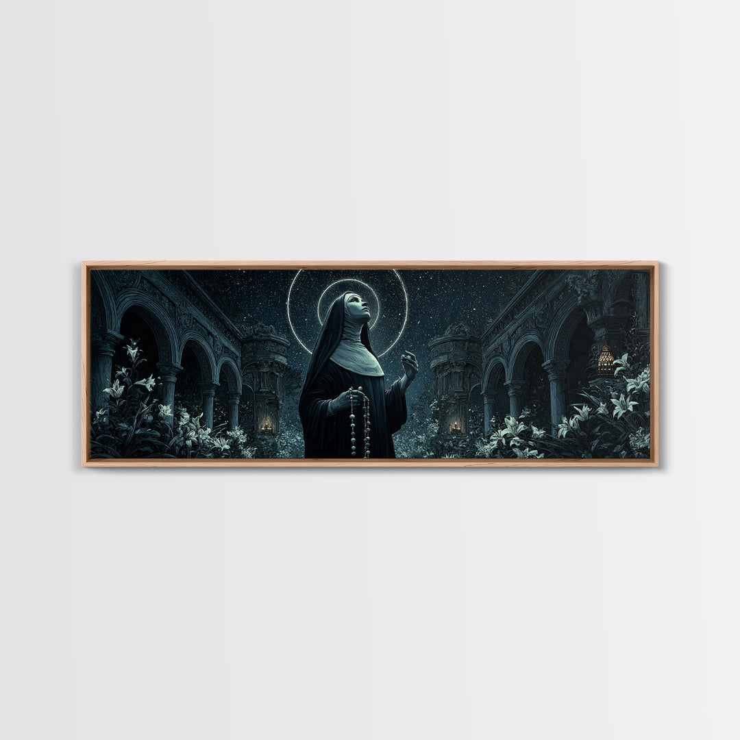 The Nun Of The Endless Constellation, Extra Wide Wall Art, Dark Fantasy Wall Art, Canvas Print, Halloween Wall Decor, Gothic Home Decor
