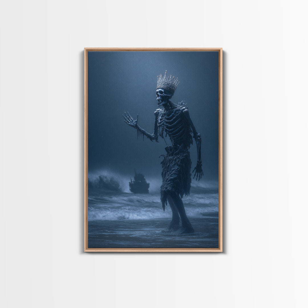 The Salt King Of The Black Shore, Vertical Wall Art, Macabre Wall Art, Framed Canvas Print, Halloween Wall Decor, Gothic Home Decor
