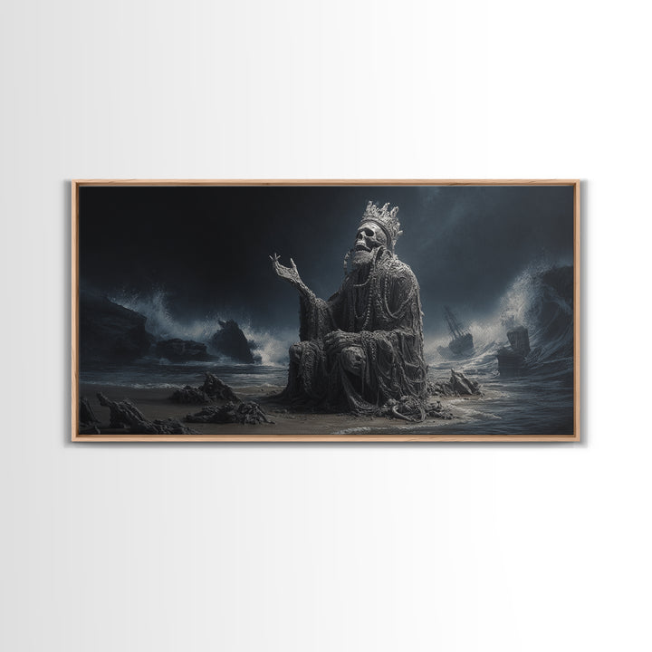 The Salt King Of The Black Shore, Wide Panoramic Art, Cosmic Horror Wall Art, Canvas Print, Halloween Wall Decor, Gothic Home Decor
