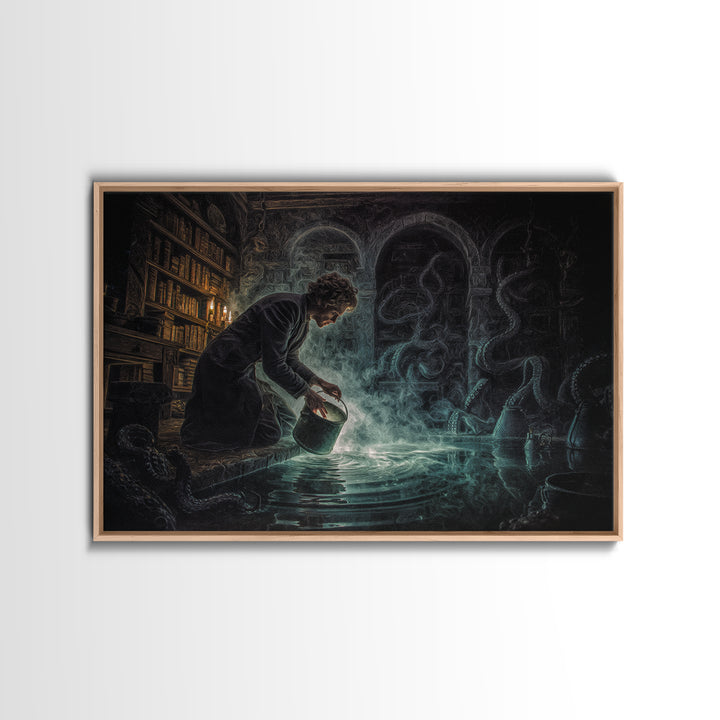 The Dreamwell Beneath Miskatonic, Landscape Wall Art, Dark Fantasy Wall Art, Canvas Print, Halloween Wall Decor, Gothic Home Decor