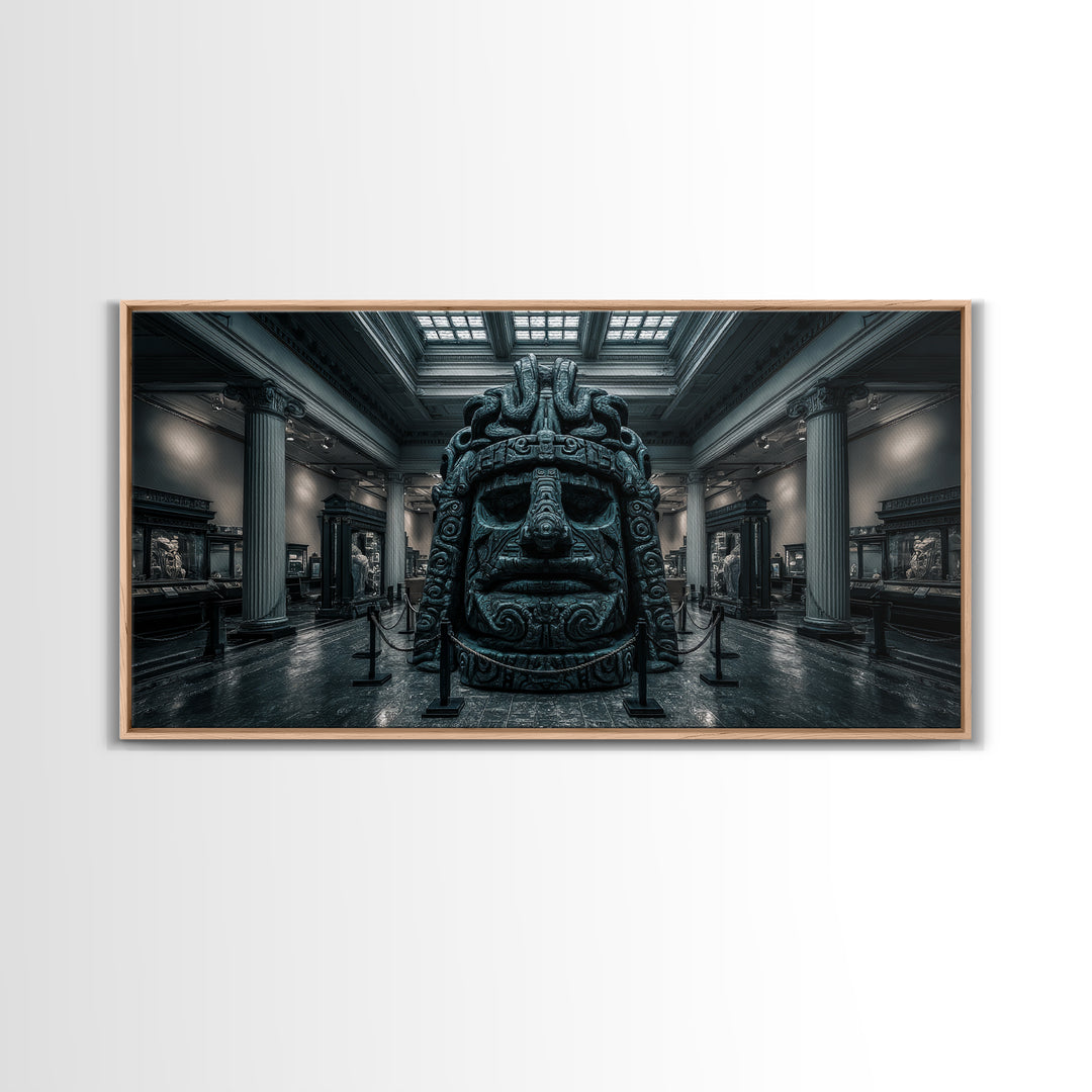 The Custodian Of The Whispering Idol, Wide Panoramic Art, Eldritch Gothic Decor, Framed Canvas Print, Halloween Wall Decor, Macabre Wall Art