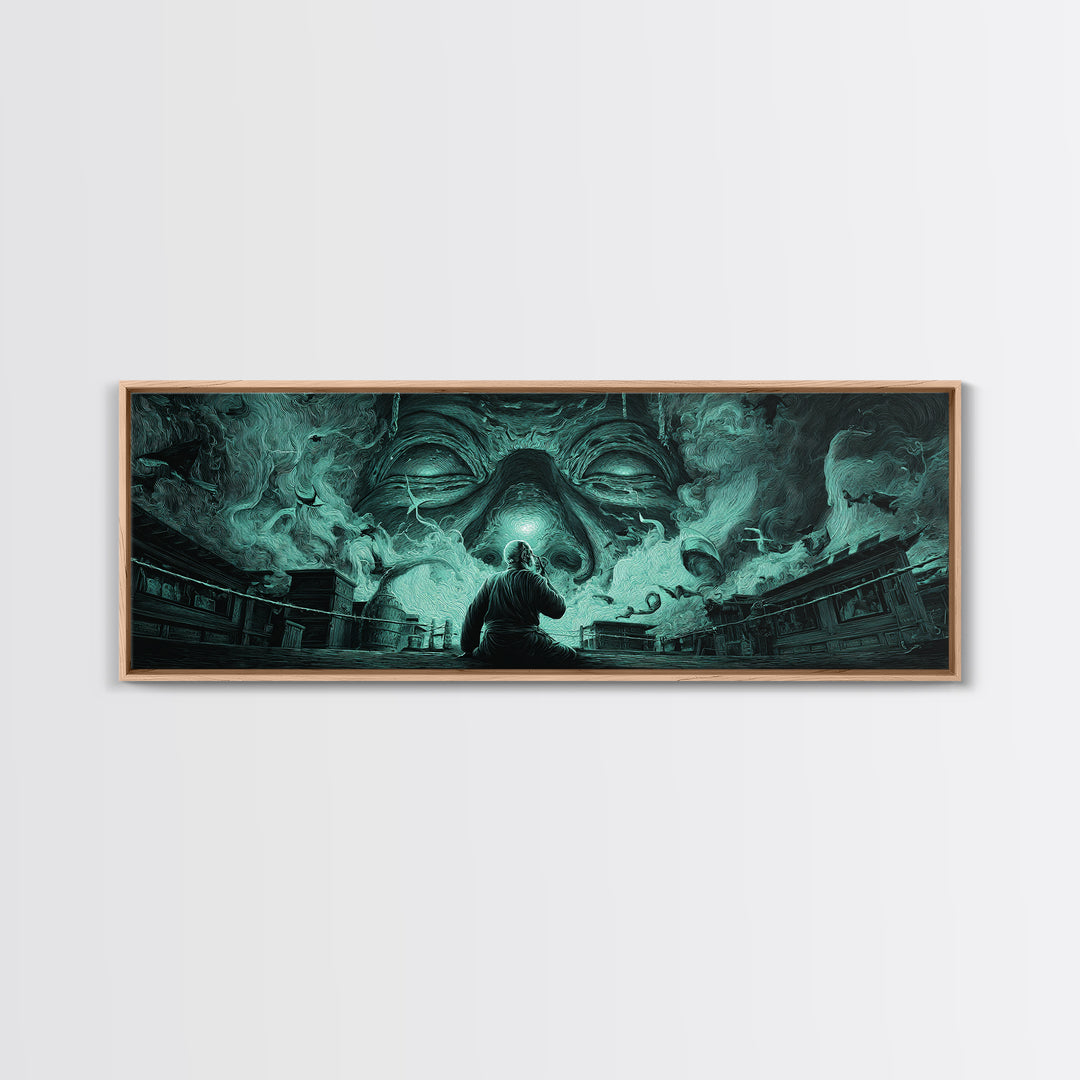 The Custodian Of The Whispering Idol, Extra Wide Wall Art, Dark Fantasy Wall Art, Canvas Print, Halloween Wall Decor, Gothic Home Decor