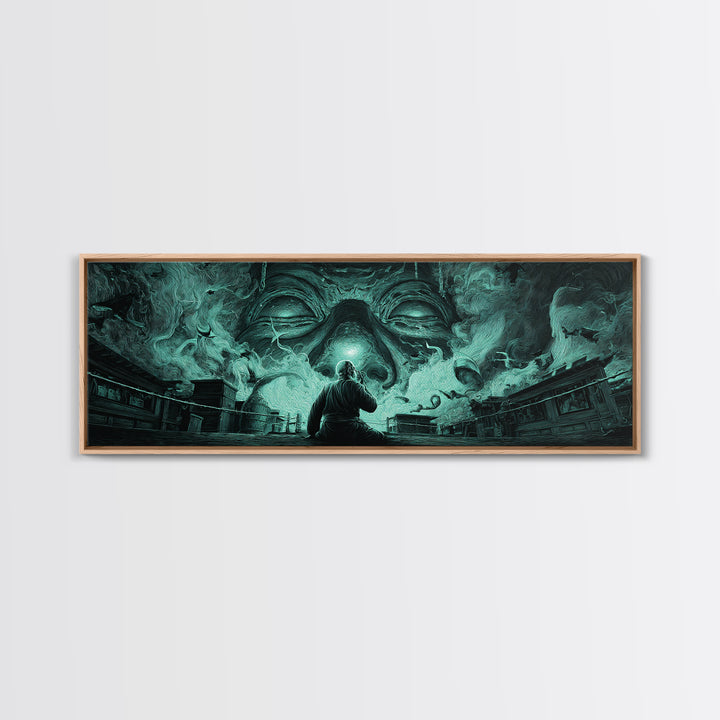 The Custodian Of The Whispering Idol, Extra Wide Wall Art, Dark Fantasy Wall Art, Canvas Print, Halloween Wall Decor, Gothic Home Decor