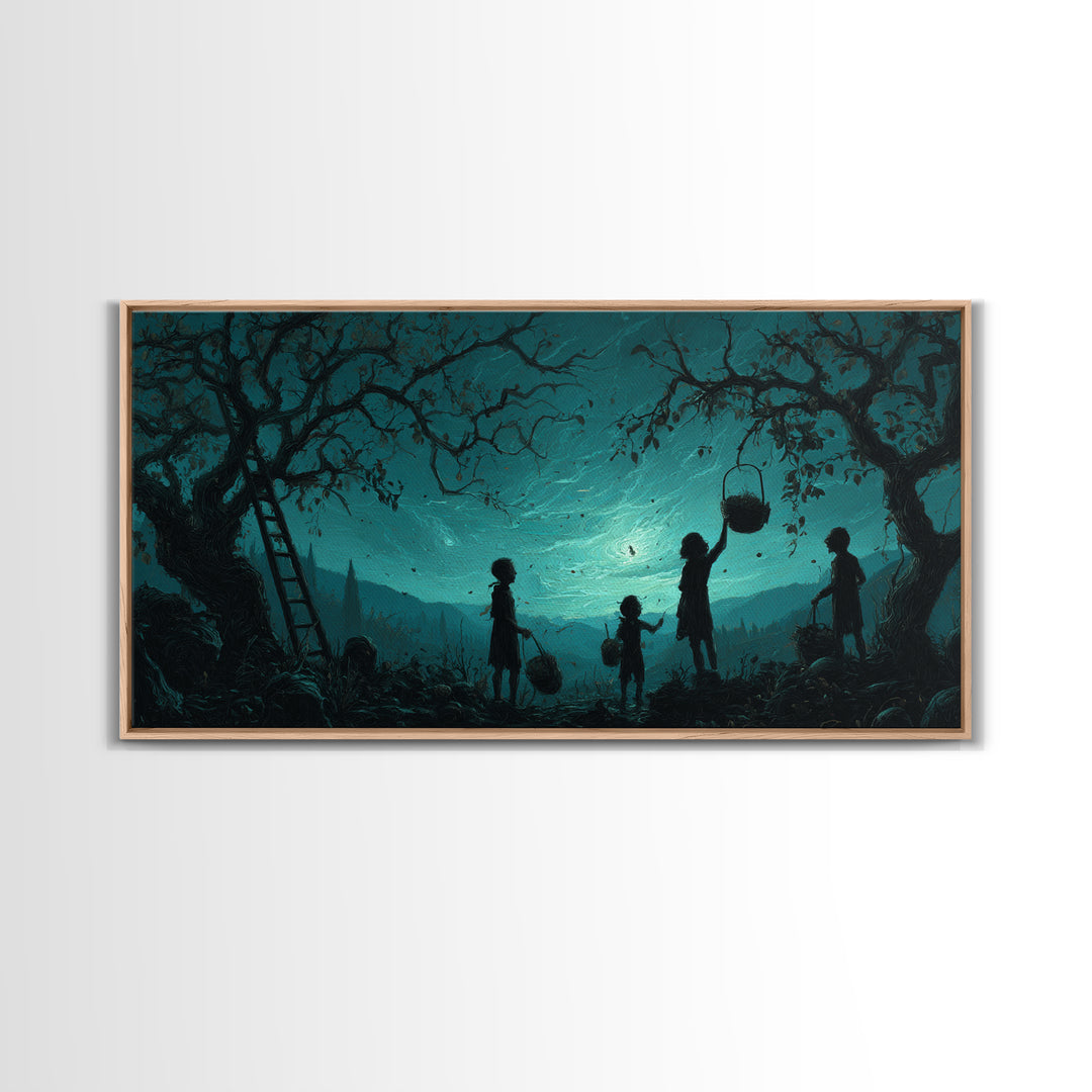 The Children Of The Star Orchard, Wide Panoramic Art, Cosmic Horror Wall Art, Framed Canvas Print, Halloween Wall Decor, Gothic Home Decor