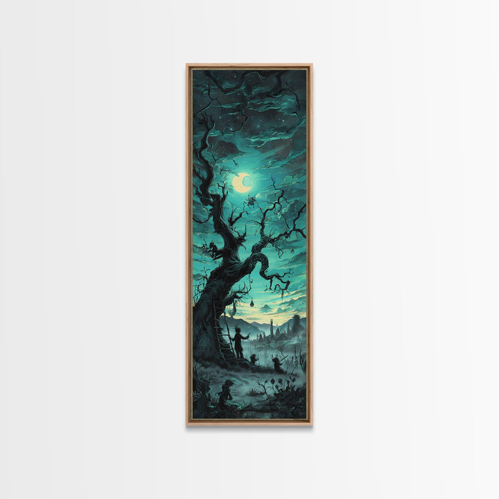 The Children Of The Star Orchard, Tall Narrow Wall Art, Lovecraftian Horror Art, Framed Canvas Print, Halloween Wall Decor