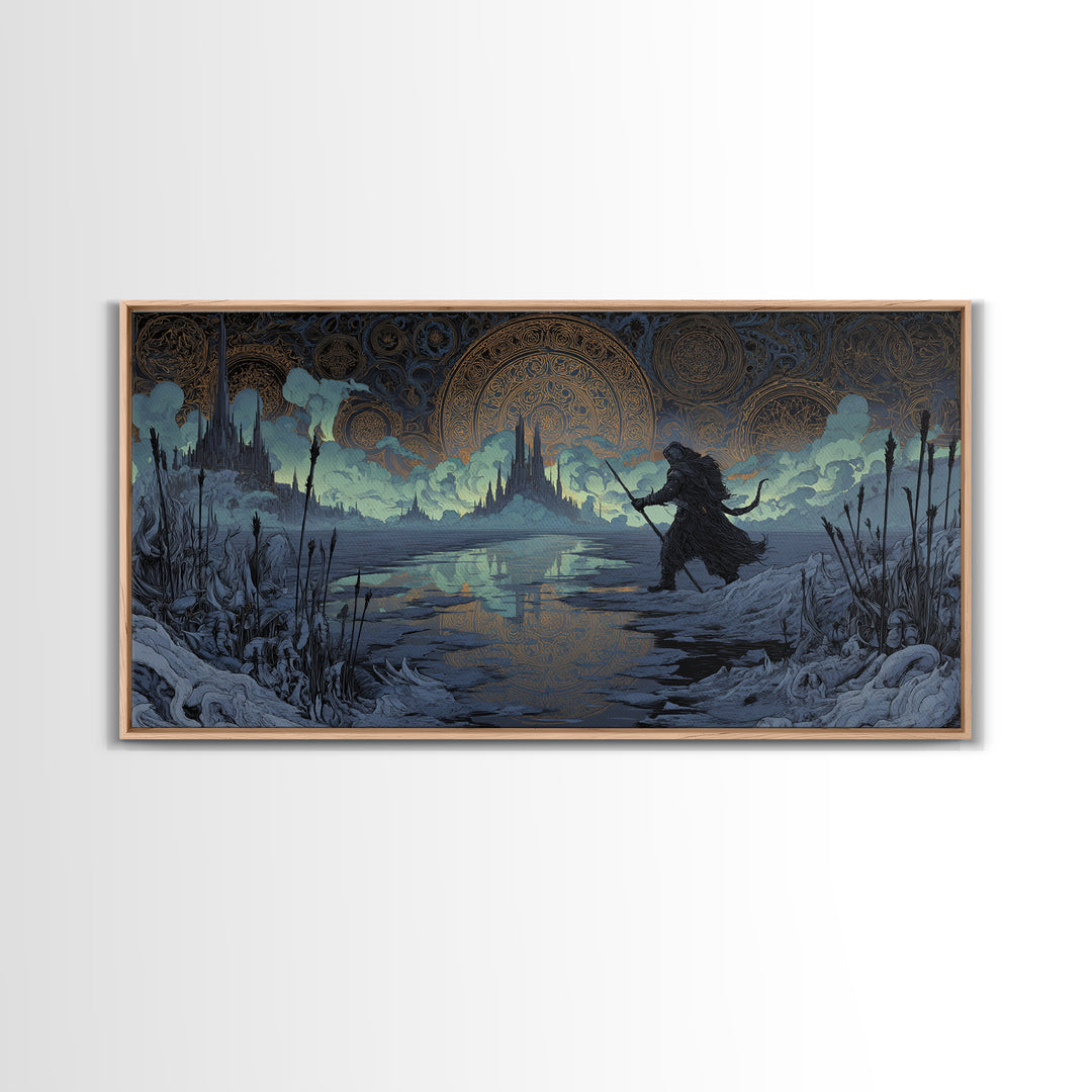 The Frost Beyond Carcosa, Wide Panoramic Art, Gothic Horror Wall Art, Framed Canvas Print, Halloween Wall Decor, Gothic Home Decor