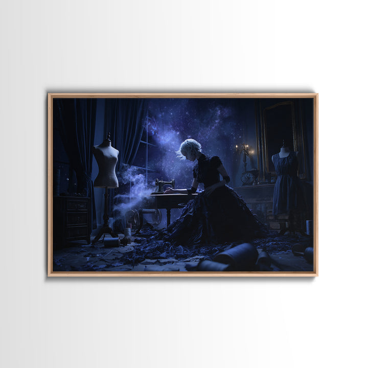 The Seamstress Of Living Nebulae, Landscape Wall Art, Dark Halloween Decor, Framed Canvas Print, Halloween Wall Decor, Gothic Home Decor