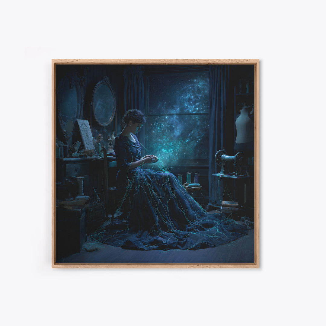 The Seamstress Of Living Nebulae, Square Wall Art, Macabre Wall Art, Framed Canvas Print, Halloween Wall Decor, Gothic Home Decor
