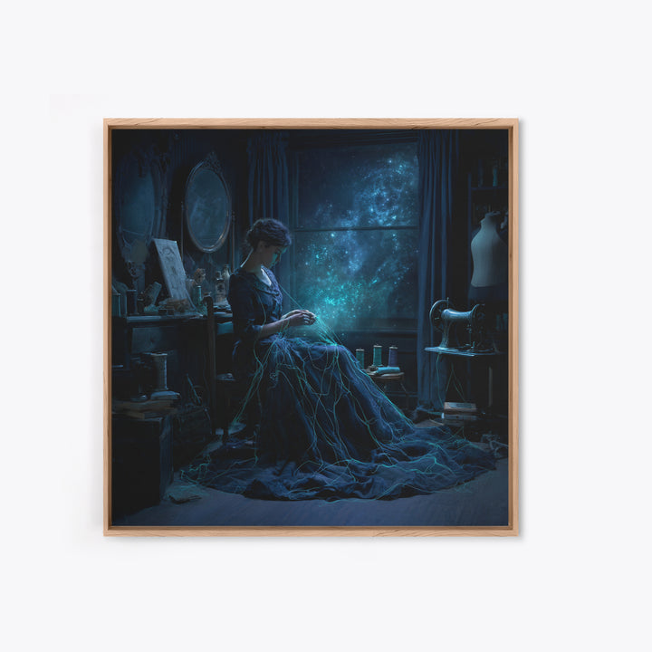 The Seamstress Of Living Nebulae, Square Wall Art, Macabre Wall Art, Framed Canvas Print, Halloween Wall Decor, Gothic Home Decor