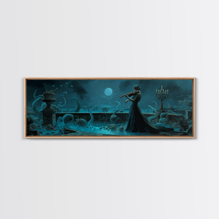 The Violinist Of The Drowned Moon, Extra Wide Wall Art, Haunted Gothic Art, Framed Canvas Print, Halloween Wall Decor, Gothic Home Decor