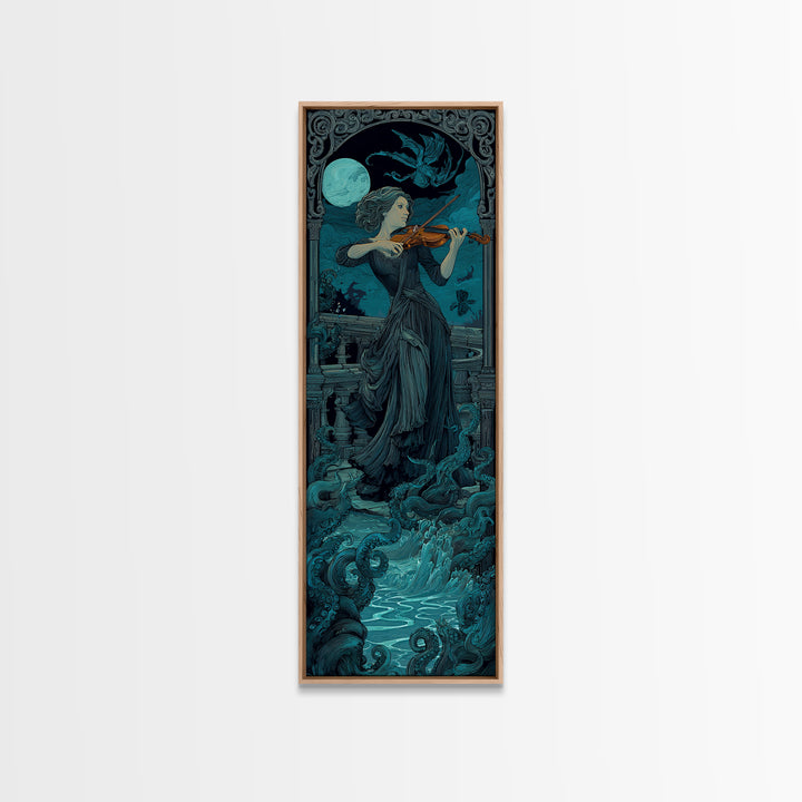 The Violinist Of The Drowned Moon, Tall Narrow Wall Art, Spooky Home Decor, Canvas Print, Halloween Wall Decor, Gothic Home Decor