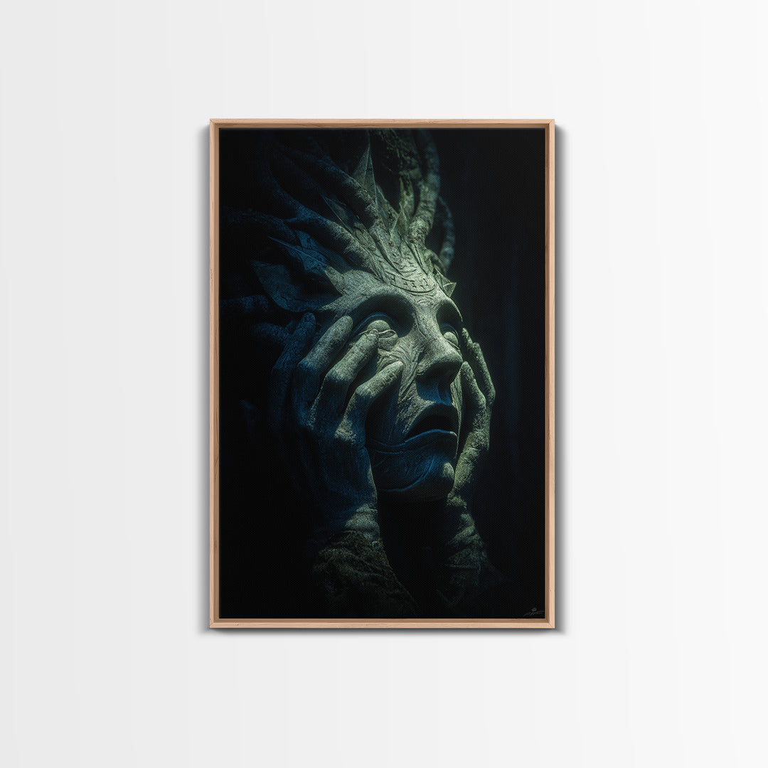 The Mask Of The Crawling God, Vertical Wall Art, Eldritch Gothic Decor, Canvas Print, Halloween Wall Decor, Gothic Home Decor