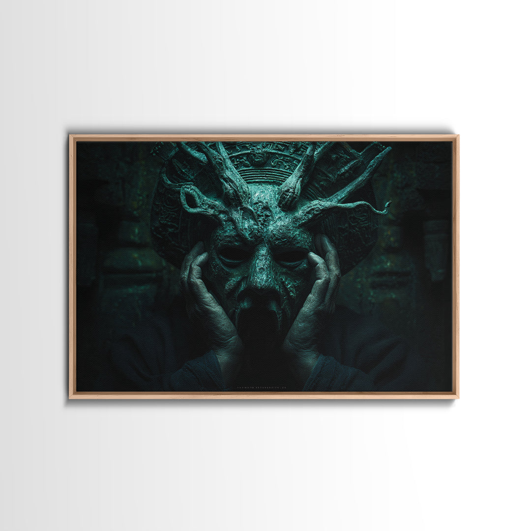 The Mask Of The Crawling God, Landscape Wall Art, Dark Fantasy Wall Art, Framed Canvas Print, Halloween Wall Decor, Gothic Home Decor