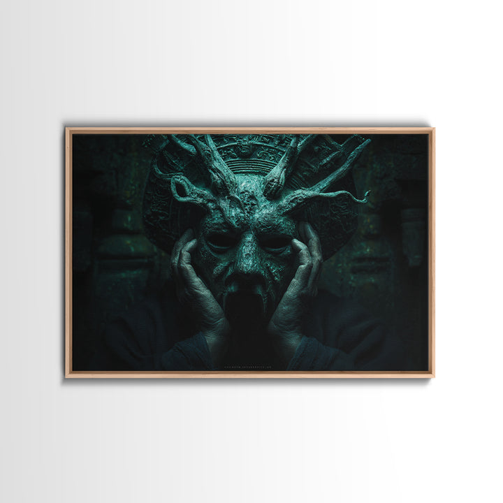 The Mask Of The Crawling God, Landscape Wall Art, Dark Fantasy Wall Art, Framed Canvas Print, Halloween Wall Decor, Gothic Home Decor
