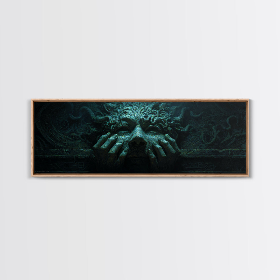 The Mask Of The Crawling God, Extra Wide Wall Art, Macabre Wall Art, Canvas Print, Halloween Wall Decor, Gothic Home Decor