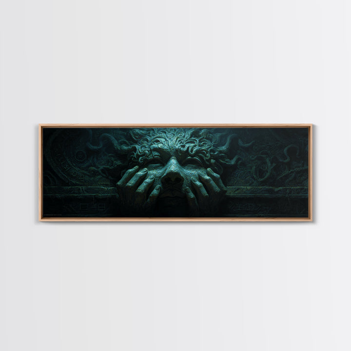 The Mask Of The Crawling God, Extra Wide Wall Art, Macabre Wall Art, Canvas Print, Halloween Wall Decor, Gothic Home Decor