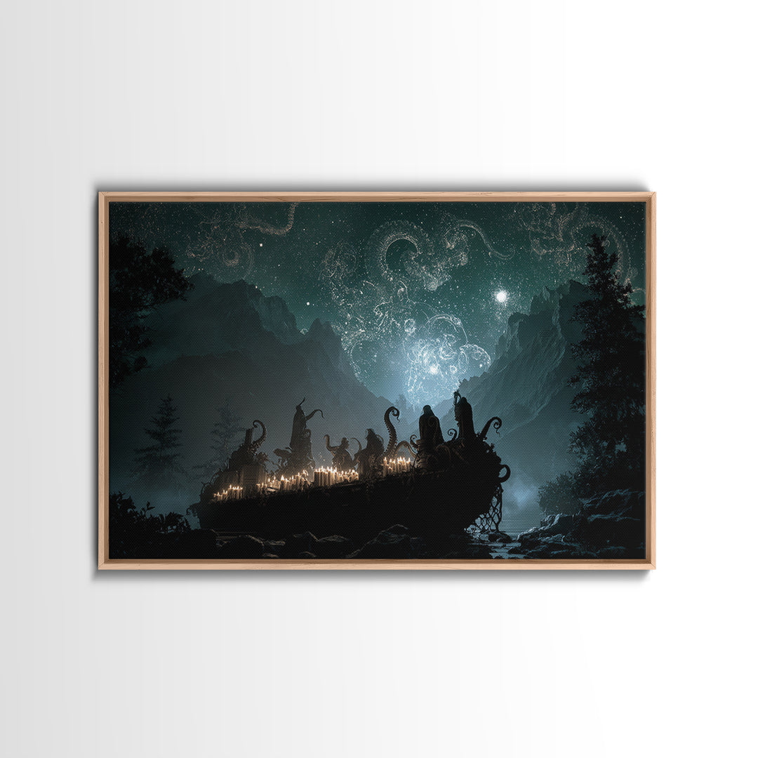 The Candelit Ark Of Forgotten Stars, Landscape Wall Art, Eldritch Gothic Decor, Canvas Print, Halloween Wall Decor, Gothic Home Decor