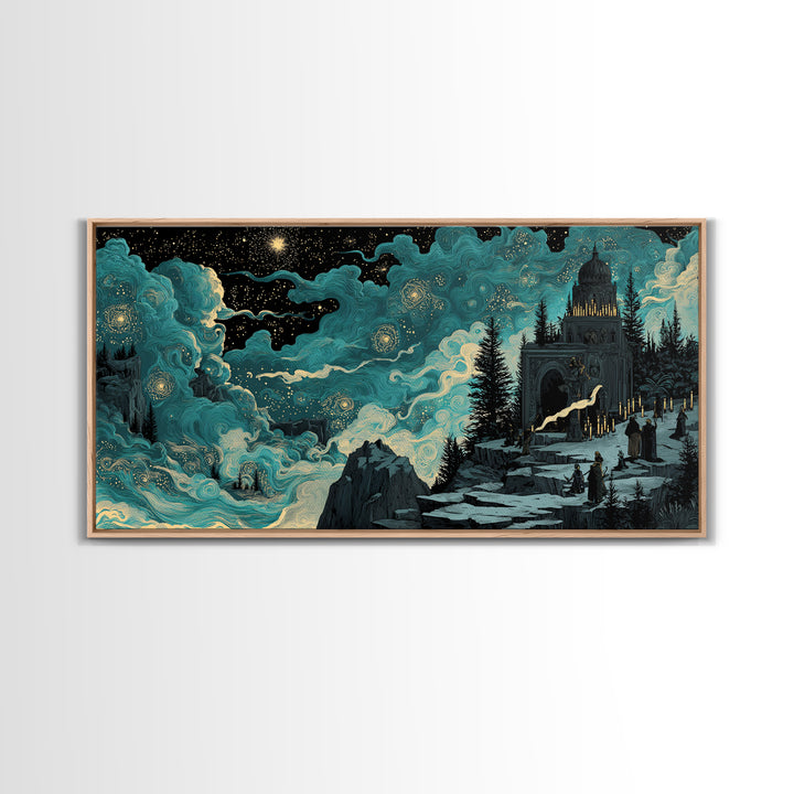 The Candelit Ark Of Forgotten Stars, Wide Panoramic Art, Haunted Gothic Art, Canvas Print, Halloween Wall Decor, Gothic Home Decor