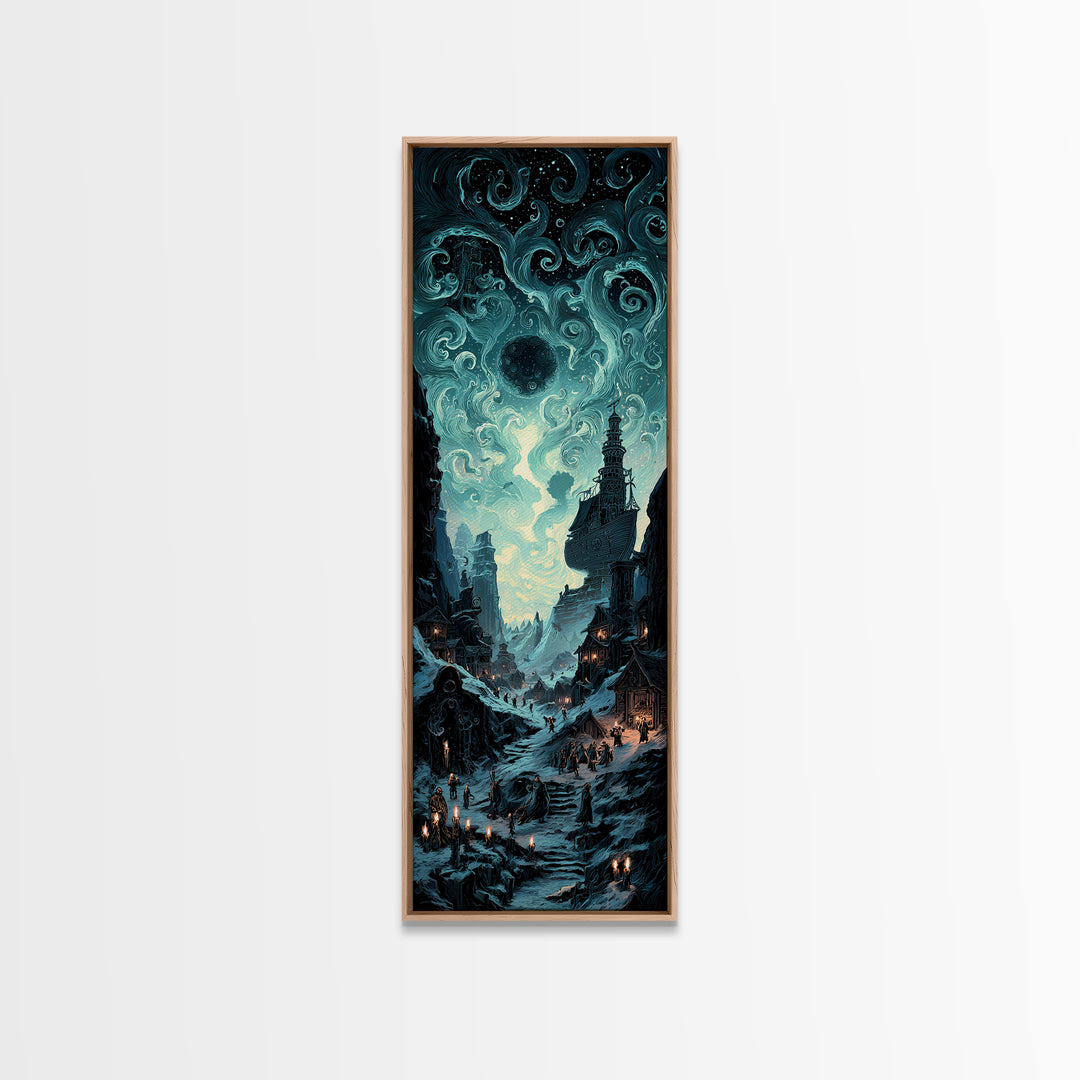 The Candelit Ark Of Forgotten Stars, Tall Narrow Wall Art, Dark Halloween Decor, Framed Canvas Print, Halloween Wall Decor