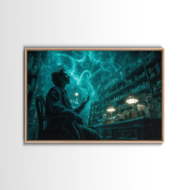 The Archivist Of Dreaming Bones, Landscape Wall Art, Spooky Home Decor, Framed Canvas Print, Halloween Wall Decor, Gothic Home Decor
