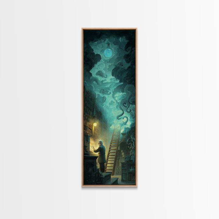 The Archivist Of Dreaming Bones, Tall Narrow Wall Art, Haunted Gothic Art, Canvas Print, Halloween Wall Decor, Gothic Home Decor