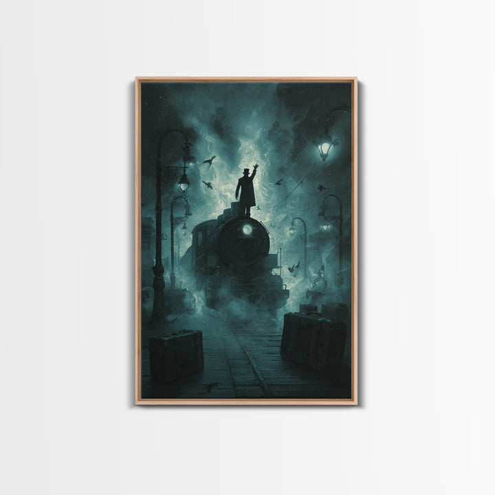 The Phantom Train To Kadath, Vertical Wall Art, Eldritch Gothic Decor, Framed Canvas Print, Halloween Wall Decor, Gothic Home Decor