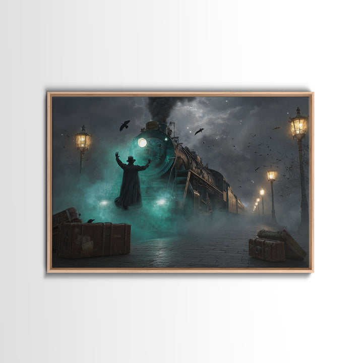 The Phantom Train To Kadath, Landscape Wall Art, Dark Fantasy Wall Art, Framed Canvas Print, Halloween Wall Decor, Gothic Home Decor